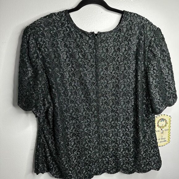 Vintage Brilliante by J.A. Beaded Green Top Plus 3x Cruise Vacation Event - Picture 8 of 9